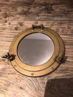 patrijspoort-spiegel met massief messing frame., Ophalen of Verzenden, Rechthoekig, Minder dan 50 cm