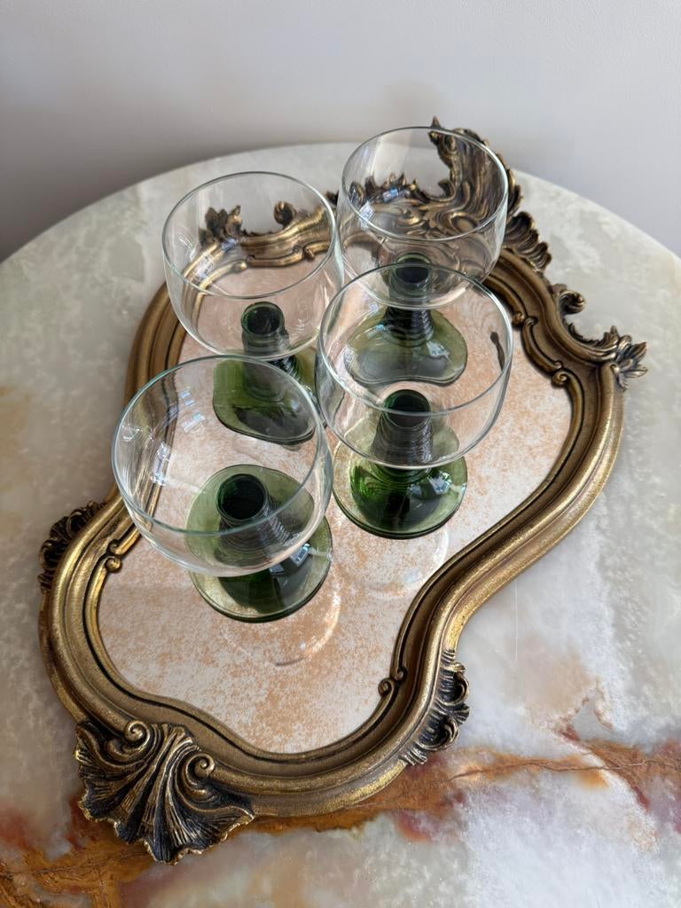 Set van 4 vintage glazen met gekleurd glas, Ophalen of Verzenden, Gebruikt, Groen, Overige materialen