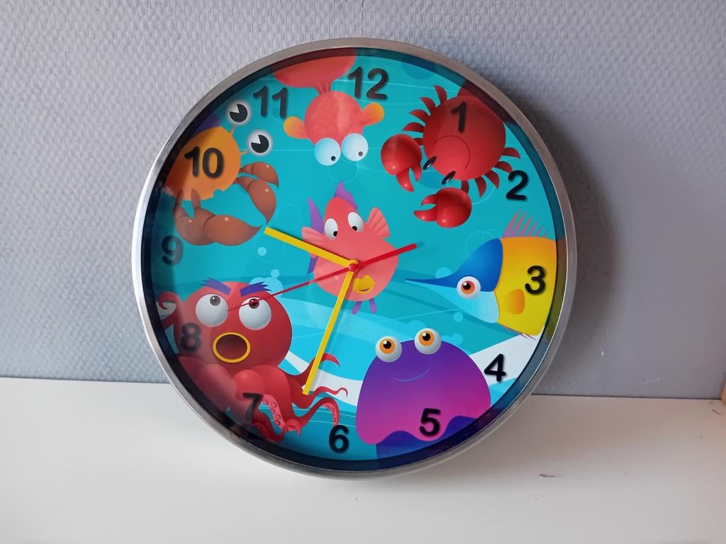 Kinderwandklok klok  Zeedieren - 30 cm, Ophalen, Nieuw, Analoog, Wandklok