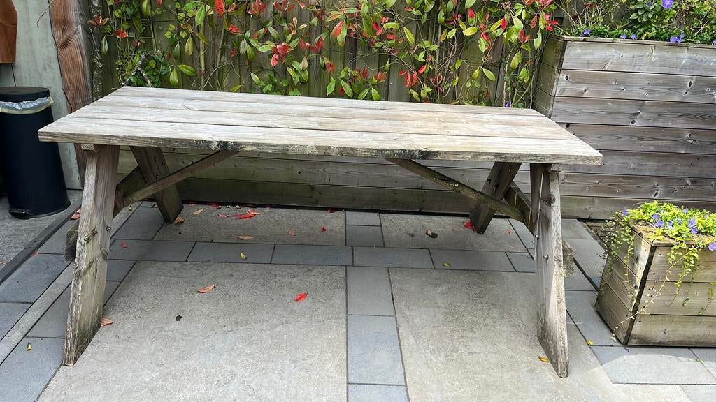 Robuuste zware douglas houten tuintafel 80/200cm, Tuin en Terras, Ophalen, Gebruikt, Rechthoekig, Hout