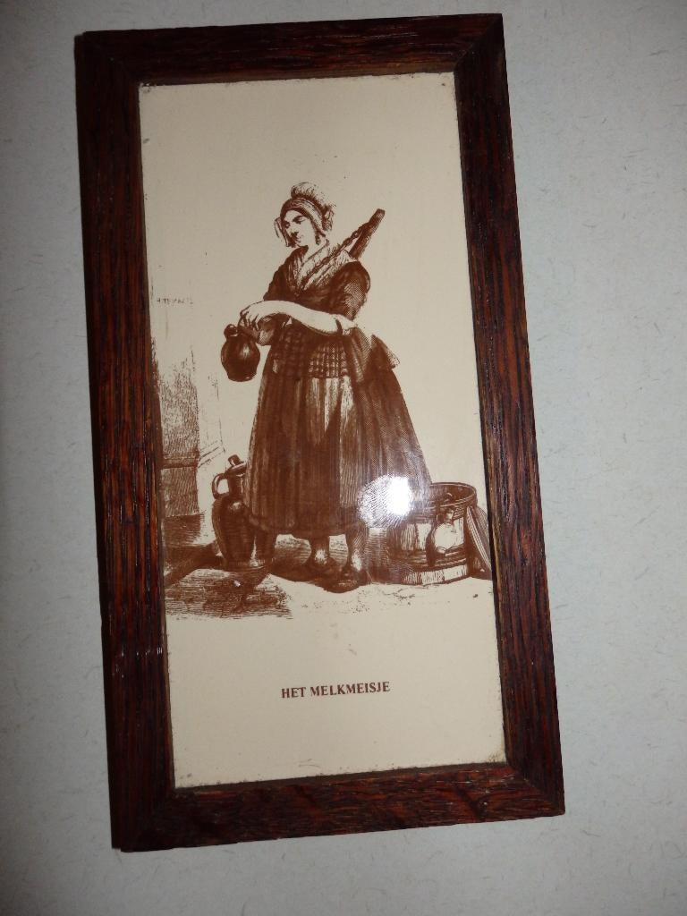 Tegel,  het melkmeisje in lijstje, Ophalen of Verzenden