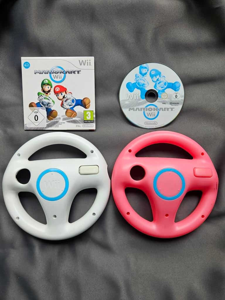 Mario Kart Wii met 2 stuurtjes, Gebruikt, Racen en Vliegen, Eén computer, Ophalen of Verzenden