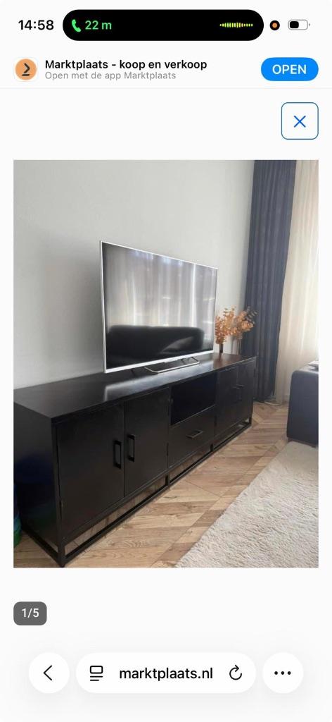 Zeer mooie zwarte visgraat tv meubel, zware kwaliteit!!!, Huis en Inrichting, Ophalen, Overige materialen, 150 tot 200 cm, Zo goed als nieuw