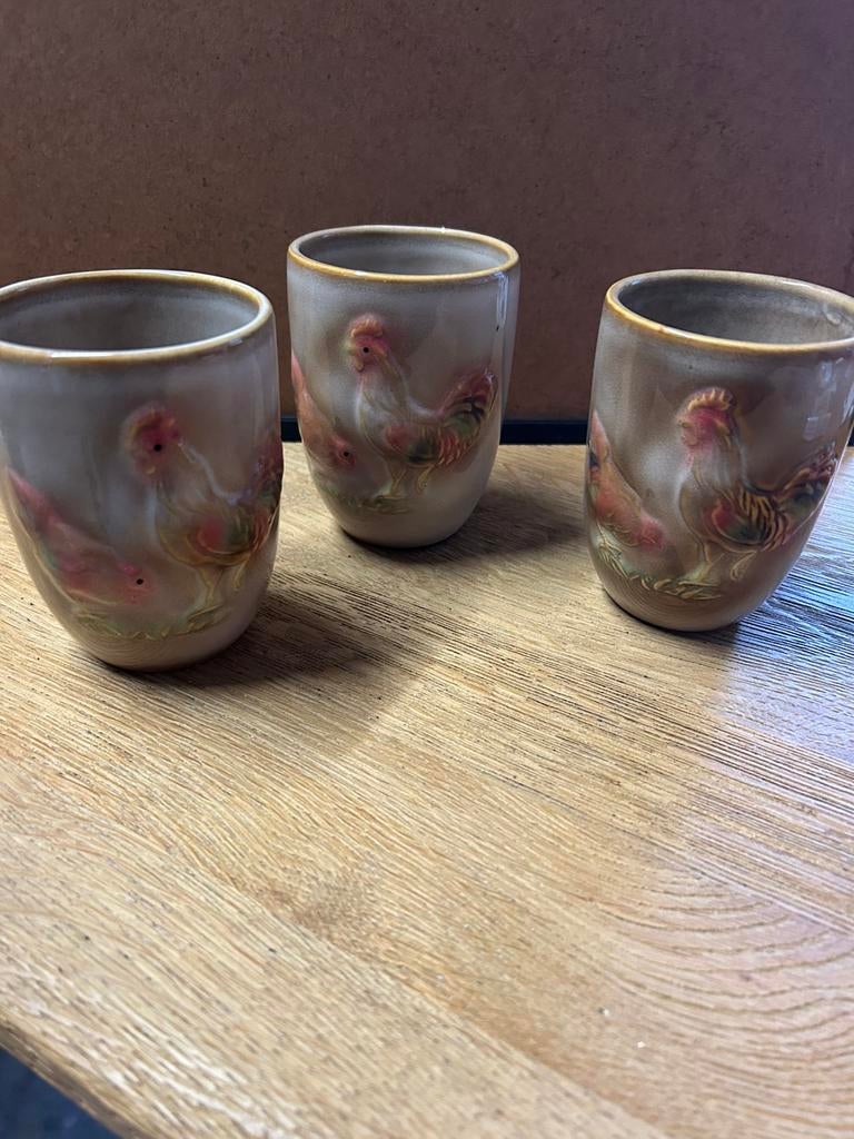 3 mokken met haan, Ophalen, Zo goed als nieuw, Overige stijlen, Kop(pen) en/of Schotel(s)