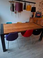 Eikenhouten tafel, industrieel, Huis en Inrichting, Tafels | Eettafels, Ophalen, Gebruikt, 50 tot 100 cm, Vijf personen of meer