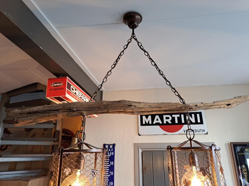 Unieke Brocante Hanglamp van Drijfhout - 115x100 cm, Antiek en Kunst, Curiosa en Brocante, Ophalen