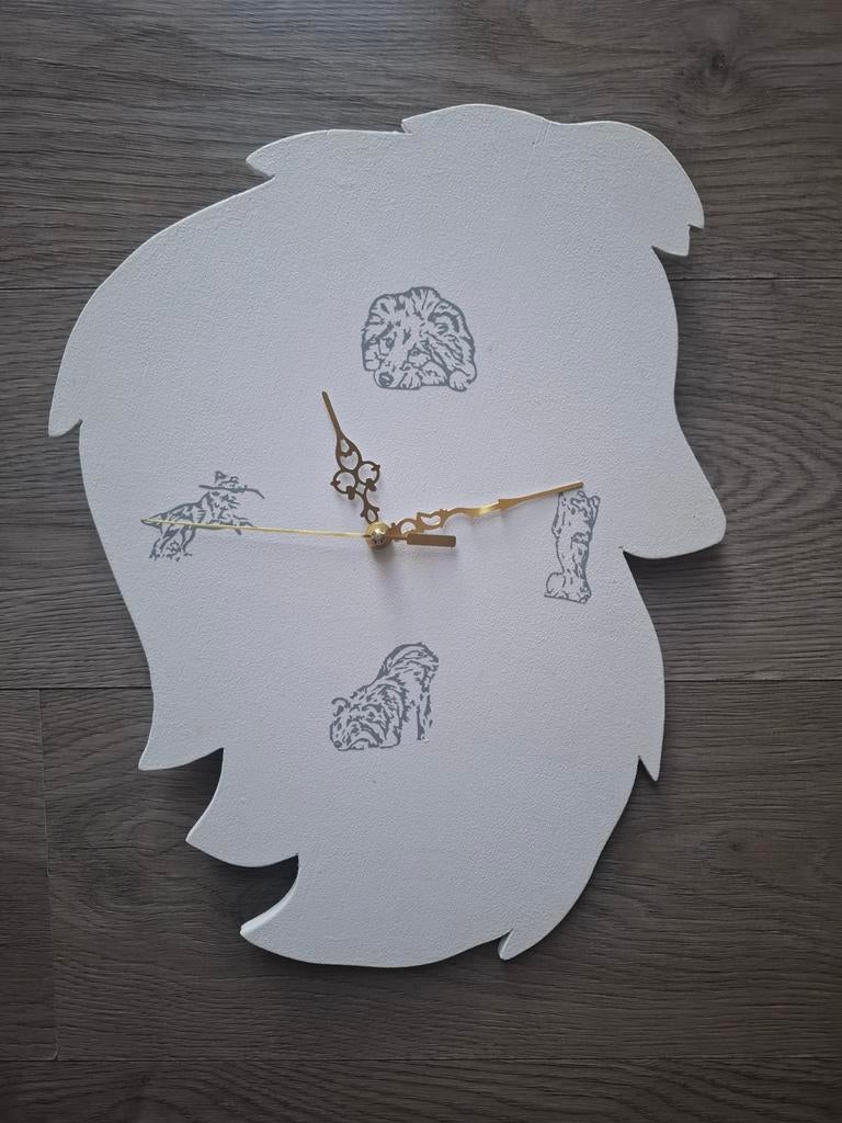Unieke handgemaakte wandklok met hondenprint, Ophalen of Verzenden