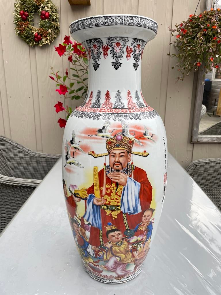 Grote Chinese porseleinen vaas met keizer en kinderen, Antiek en Kunst, Ophalen