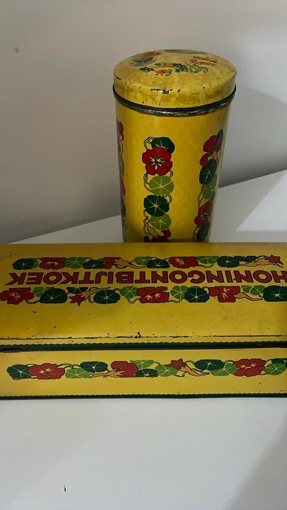 Vintage Verkade Honingontbijtkoek en Beschuitbussen, Verzamelen, Ophalen of Verzenden, Gebruikt, Beschuit, Verkade