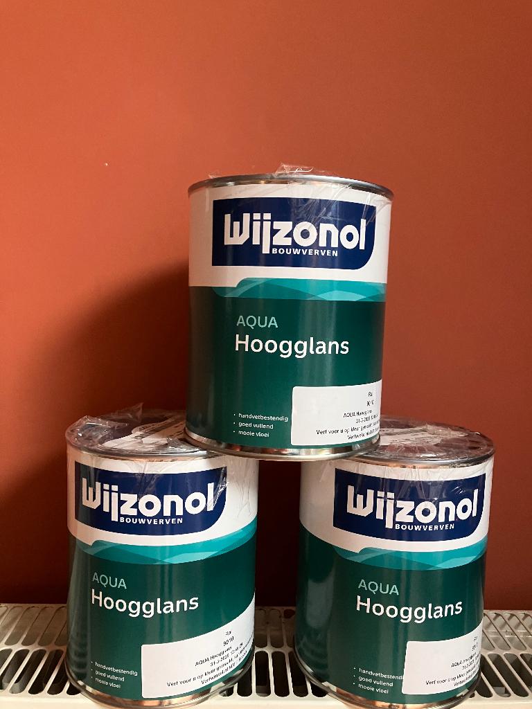 Wijzonol Hoogglans Aqua RAL 9010 - 3x 1 L NIEUW!, Doe-het-zelf en Verbouw, Verf, Beits en Lak, Ophalen