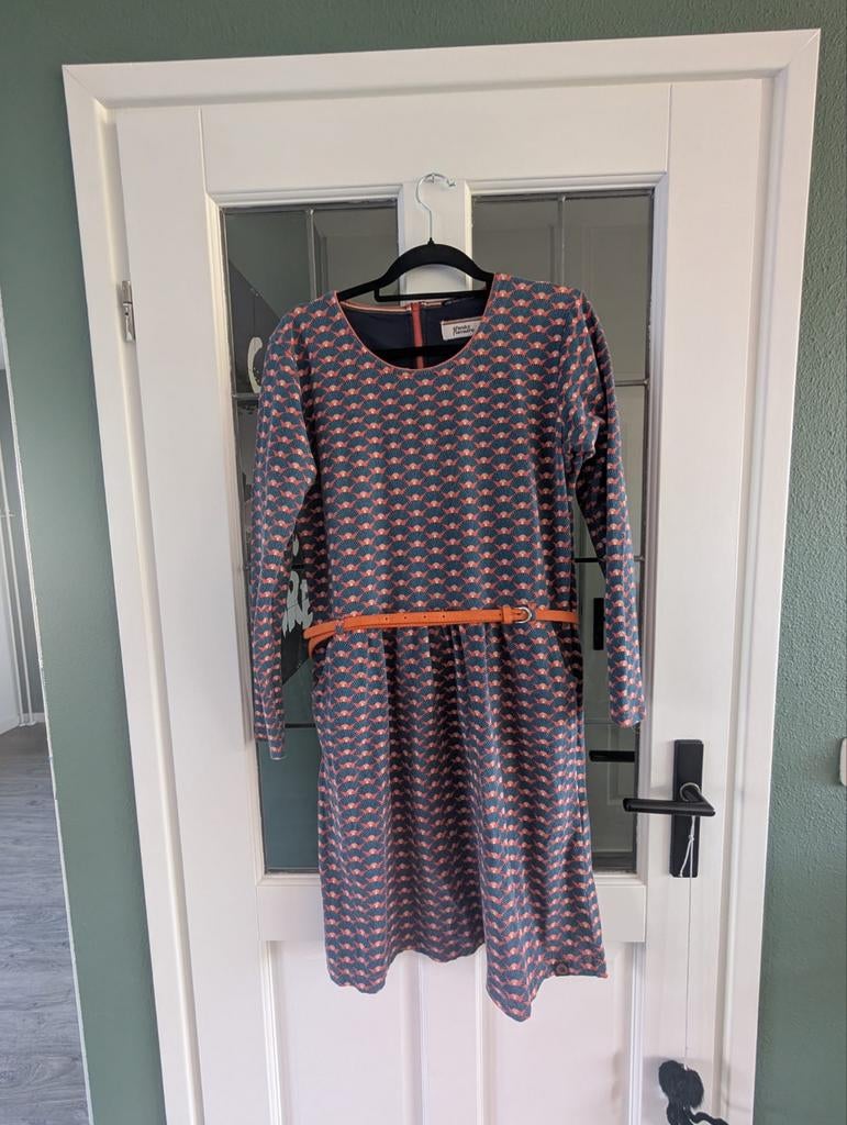 4funkyflavours jurk met print en oranje riem, Kleding | Dames, Jurken, Blauw, Maat 46/48 (XL) of groter, 4funkyflavours, Ophalen of Verzenden