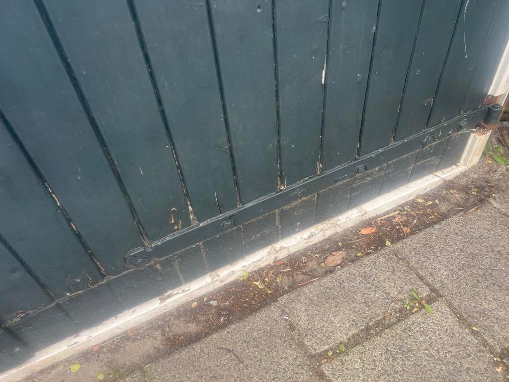 Openslaande schuurdeuren met loopdeur en kozijn, Gebruikt, Ophalen of Verzenden, Buitendeur, Hout