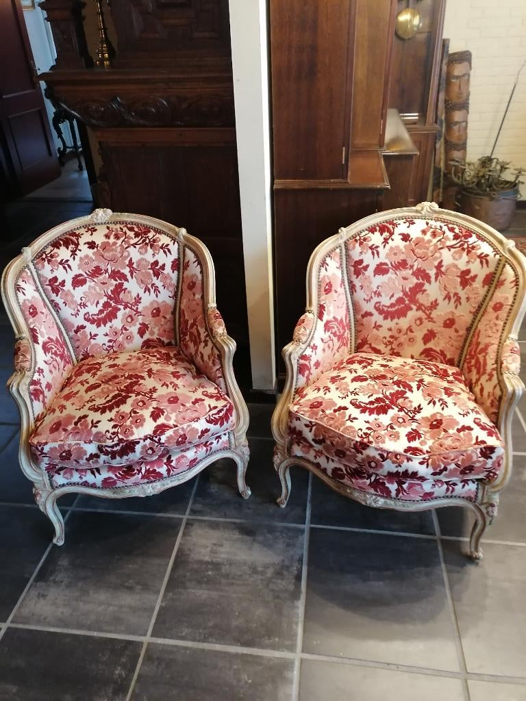 paar bergeres louis xv stijl antiek polychrome, Ophalen