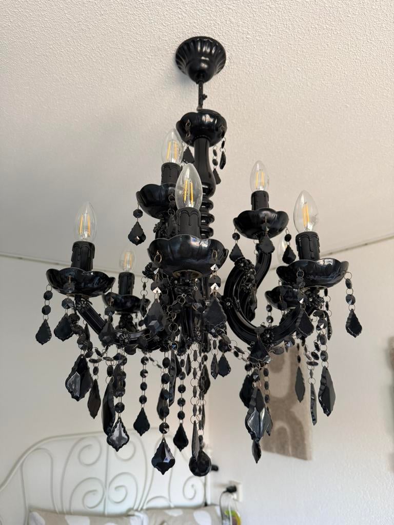 kroonluchter zwart modern incl led lampen, Huis en Inrichting, Lampen | Kroonluchters, Ophalen of Verzenden, Zo goed als nieuw