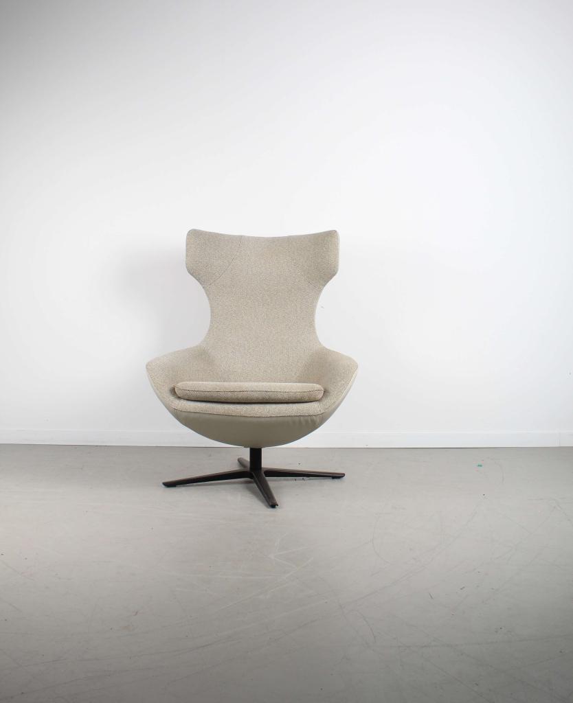 1xLeolux Caruzzo PLUS Fauteuil+Hocker Grijs Gemeleerd  Zwart, Niet ingevuld, Stof, Niet ingevuld, 75 tot 100 cm