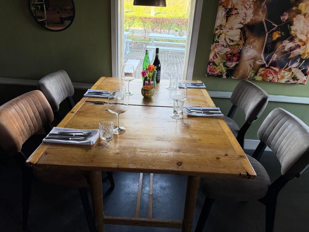 Brocante houten tafels - 2 kleine, 2 grote, Huis en Inrichting, Tafels | Eettafels, Gebruikt, 50 tot 100 cm, Rond, Ophalen of Verzenden