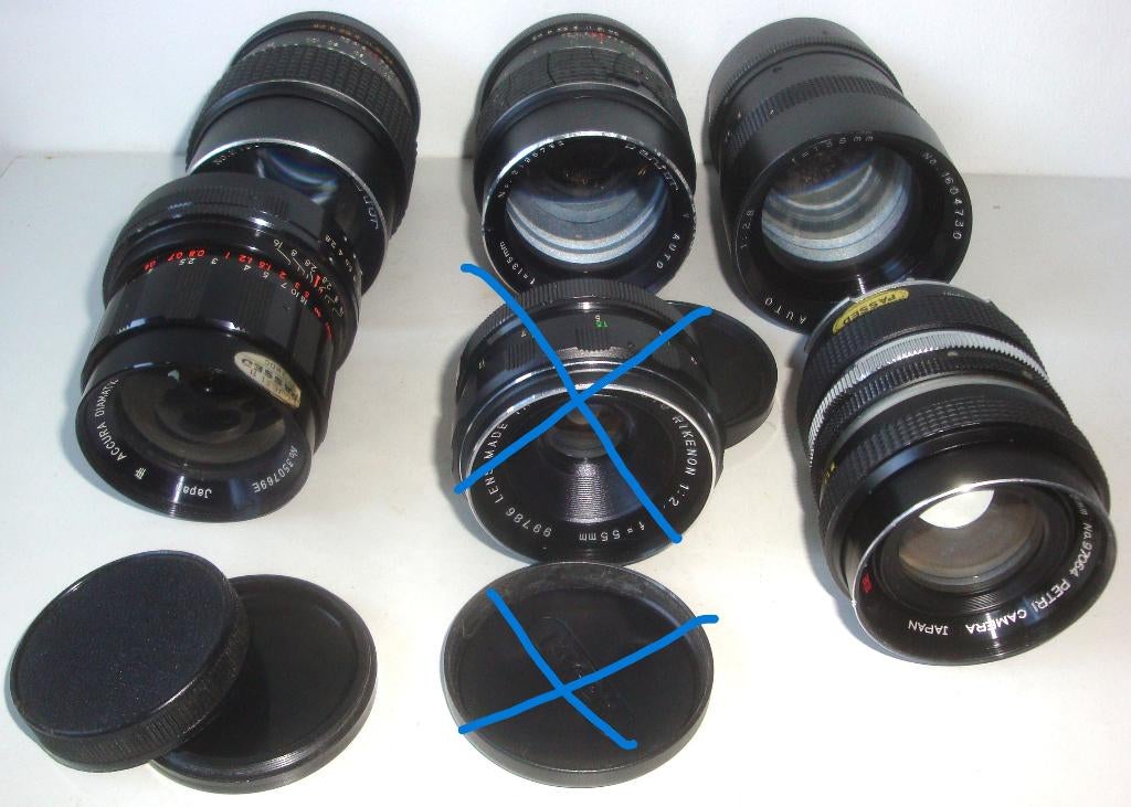 Partij 5 lenzen f = 35 mm, f = 55 mm en f = 135 mm, goede st, Audio, Tv en Foto, Fotografie | Lenzen en Objectieven, Ophalen of Verzenden
