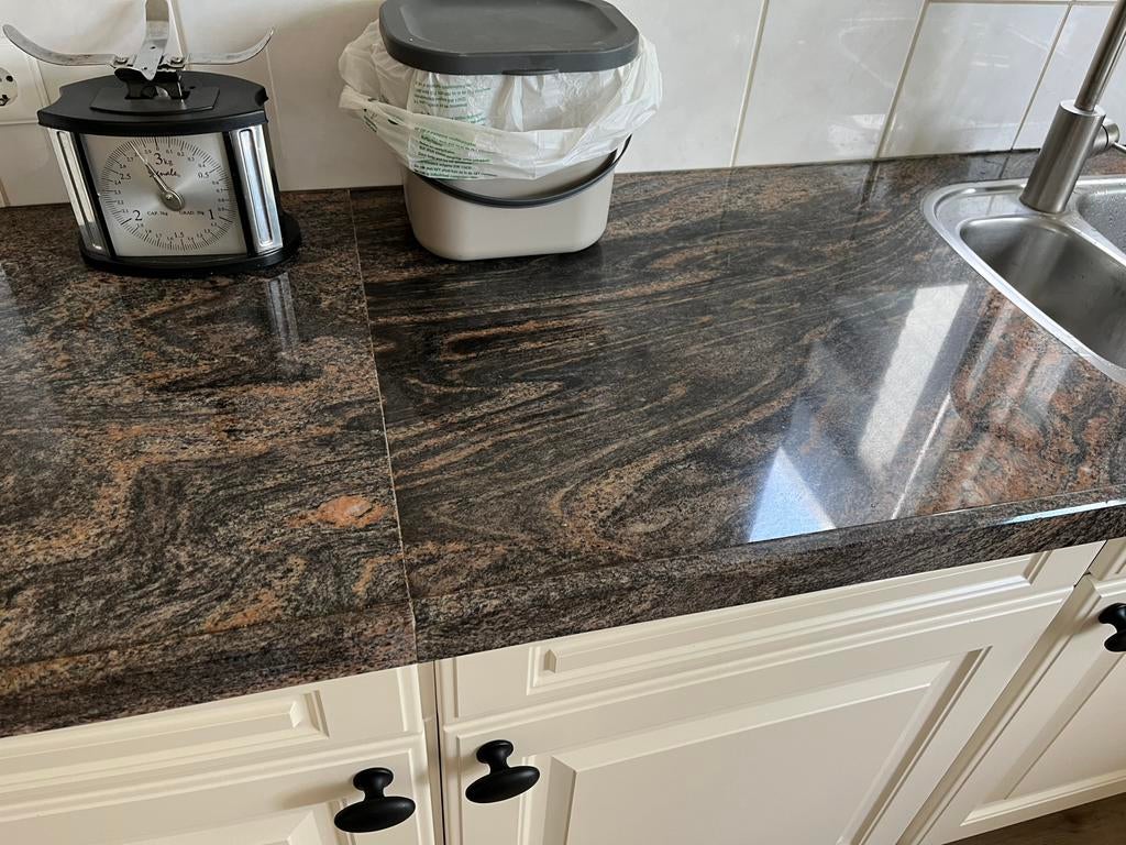 Werkblad graniet 4 delen, Huis en Inrichting, Keuken | Keukenelementen, Ophalen, Gebruikt, 200 cm of meer, Minder dan 100 cm