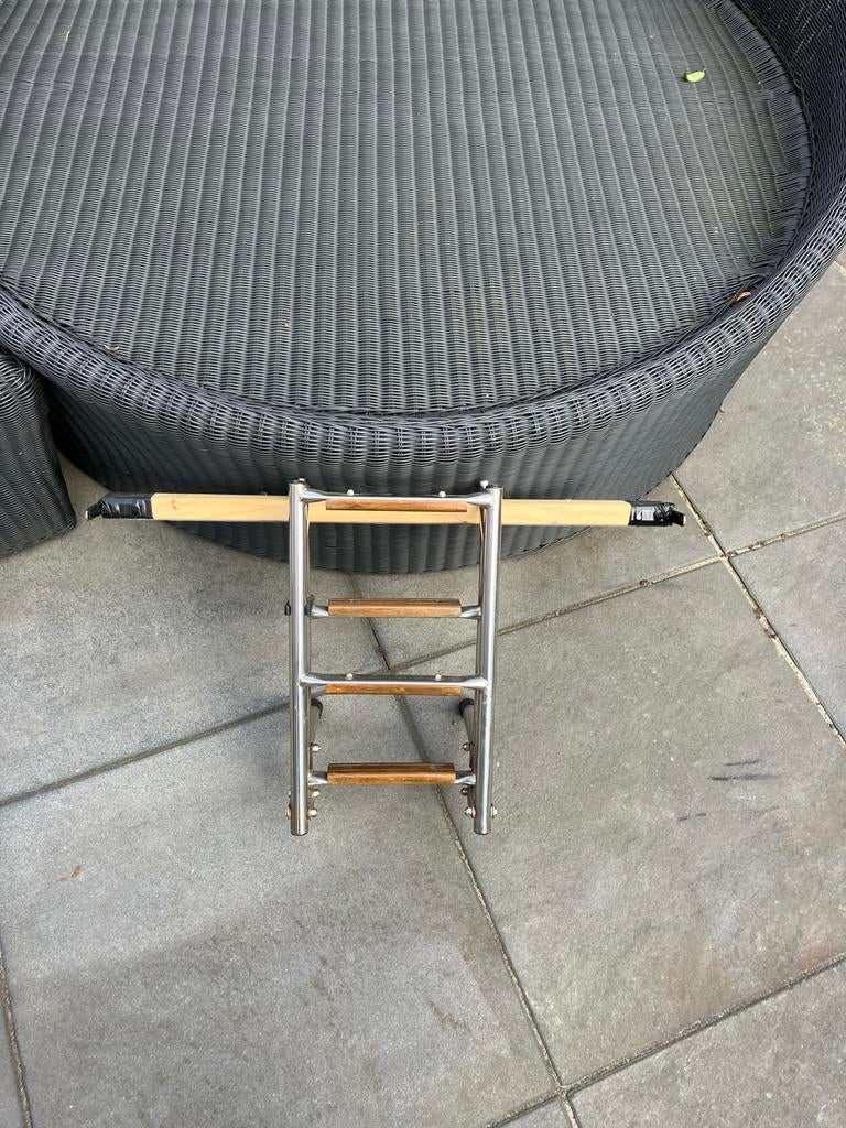 RVS Zwemtrap voor sloep of boot met houten treden, Ophalen of Verzenden, Gebruikt, Overige typen