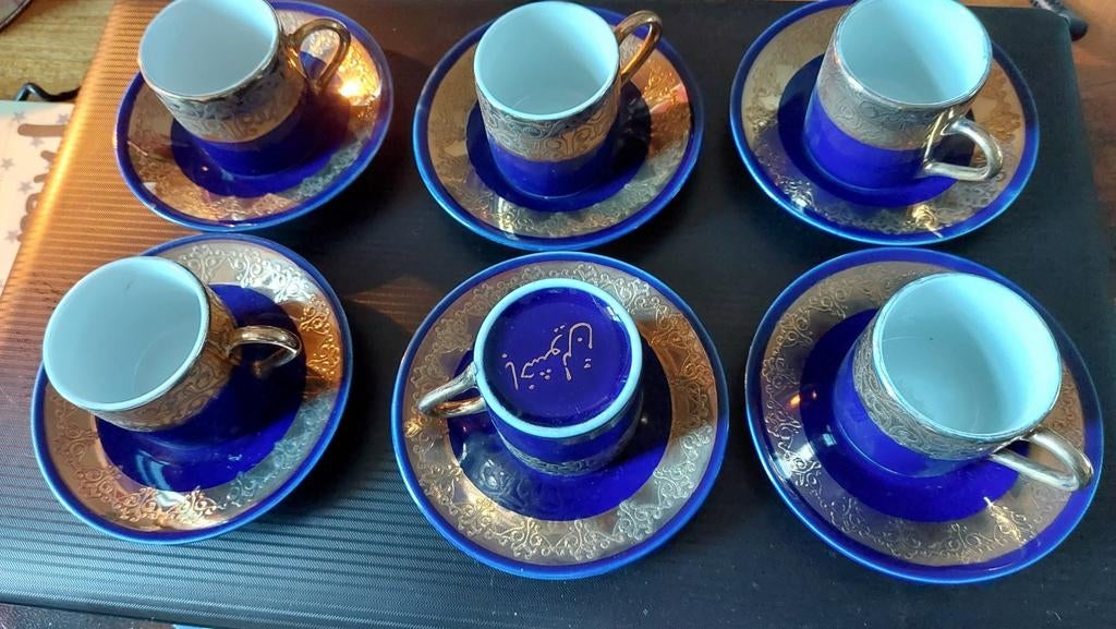 6 cobalt blauw  kleine kop en schoteltjes, Ophalen of Verzenden