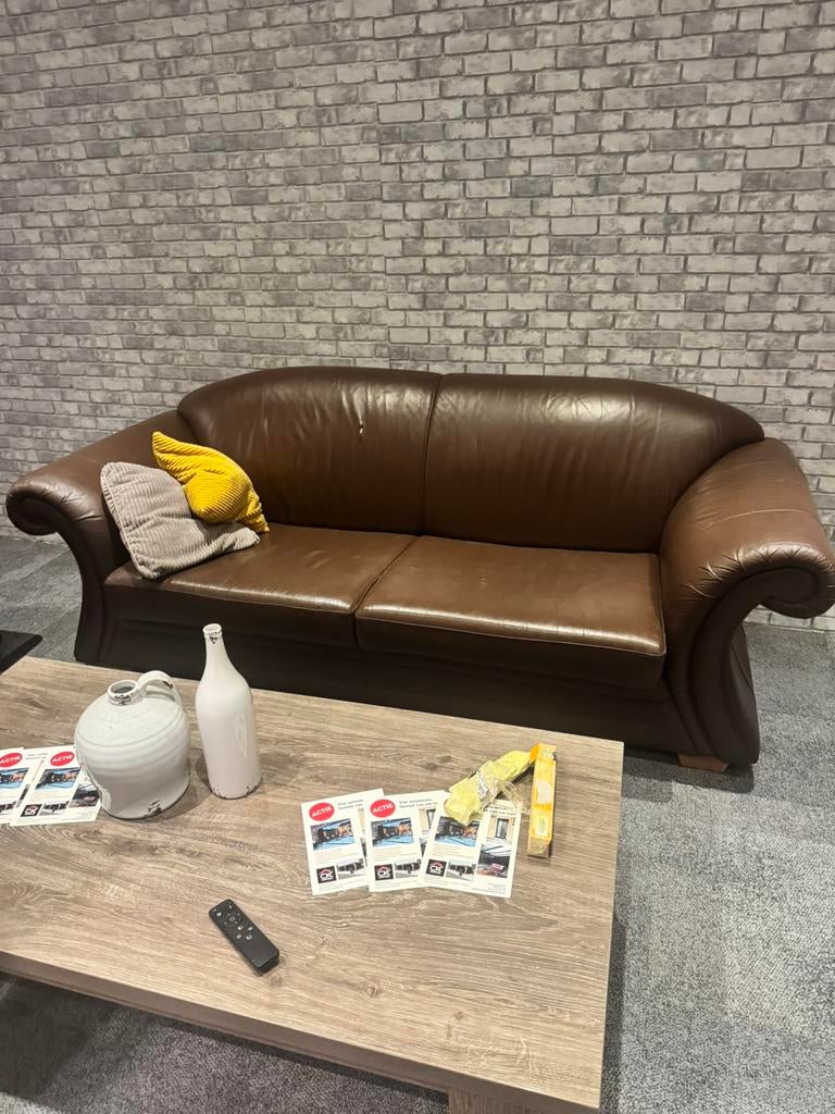 Bankstel in bruin, Huis en Inrichting, Ophalen, Gebruikt, Tweepersoons, Rechte bank