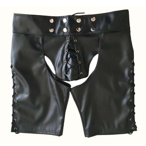 Heren kunstleren chaps korte broek / gay leren mannen, Verzenden, Nieuw, Overige maten, Zwart