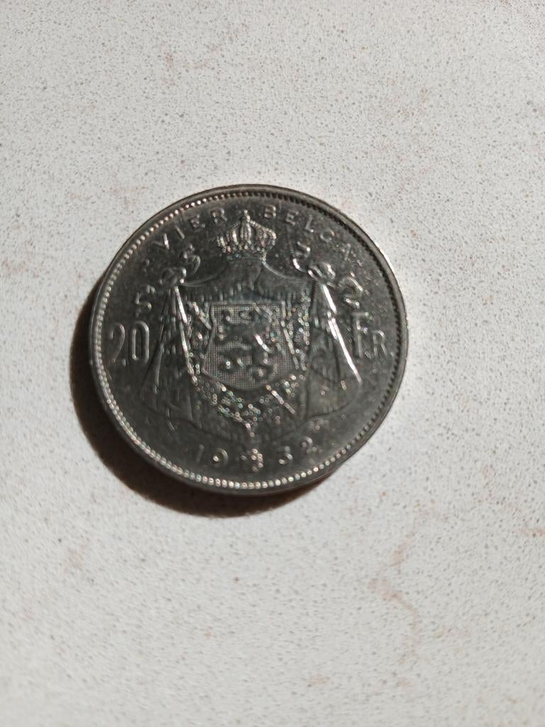 Zilveren 20 Frank munt België 1932 Albert I, Ophalen, Zilver, Losse munt, Zilver