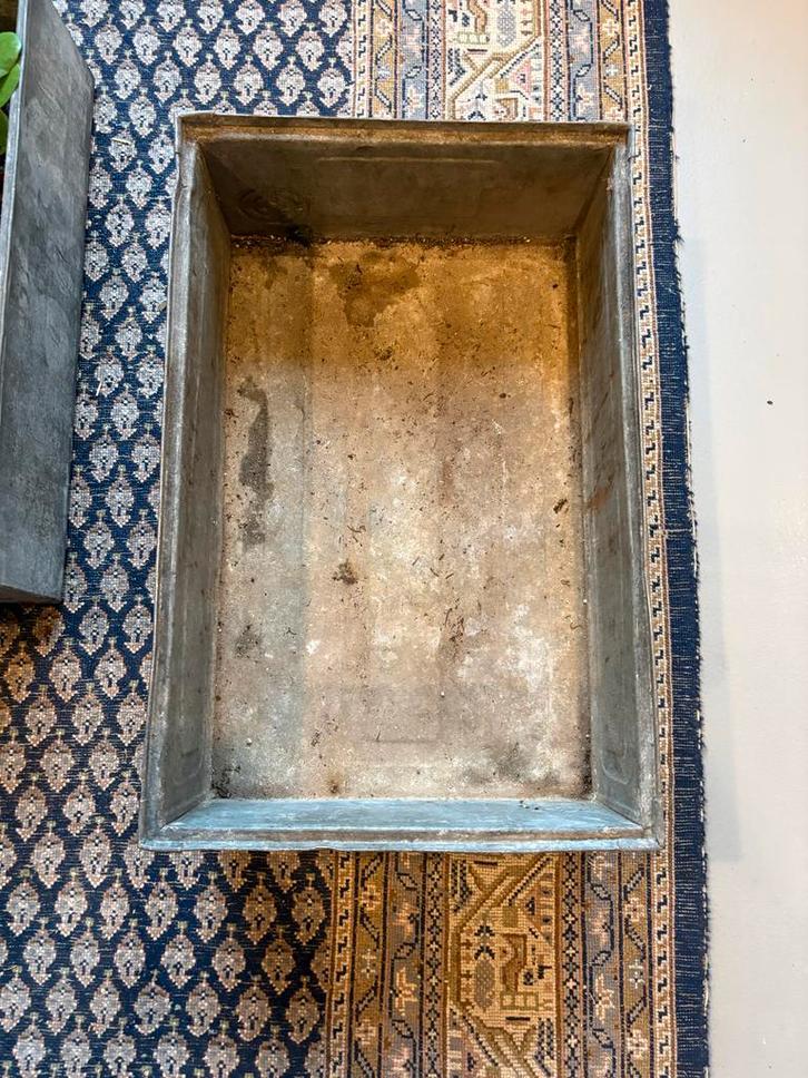 19 Stevige ijzeren plantenbakken - 53x35x16 cm, Tuin en Terras, Bloempotten, Gebruikt, Metaal, Binnen, Minder dan 40 cm, Rechthoekig