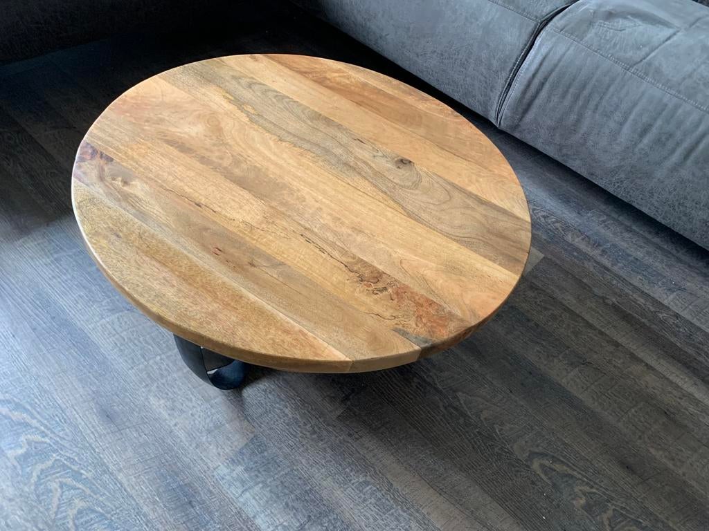 Salontafel mangohout 70 cm, Ophalen, 50 tot 100 cm, Rond, Zo goed als nieuw