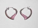 Oorbellen Harten Zilver Zirkonia Roze 925 zilver, Met strass, Ophalen of Verzenden, Zo goed als nieuw, Knopjes of Stekers