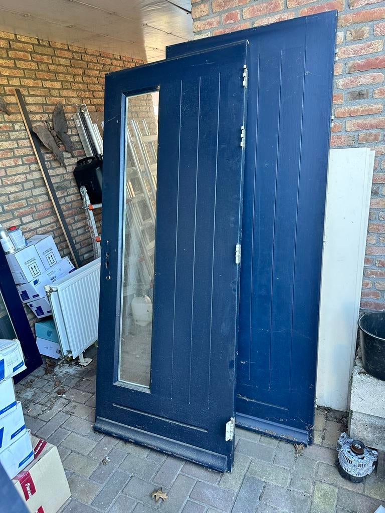 Hardhouten deuren met glas, Doe-het-zelf en Verbouw, Deuren en Horren, Ophalen, Gebruikt, 80 tot 100 cm, 215 cm of meer