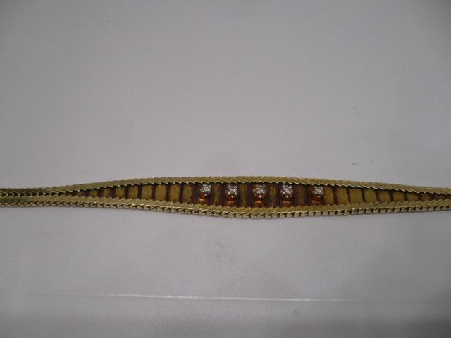 14 karaat gouden vintage armband met 5 briljantjes 21.93 gr., Sieraden, Tassen en Uiterlijk, Antieke sieraden, Armband, Goud, Met edelsteen