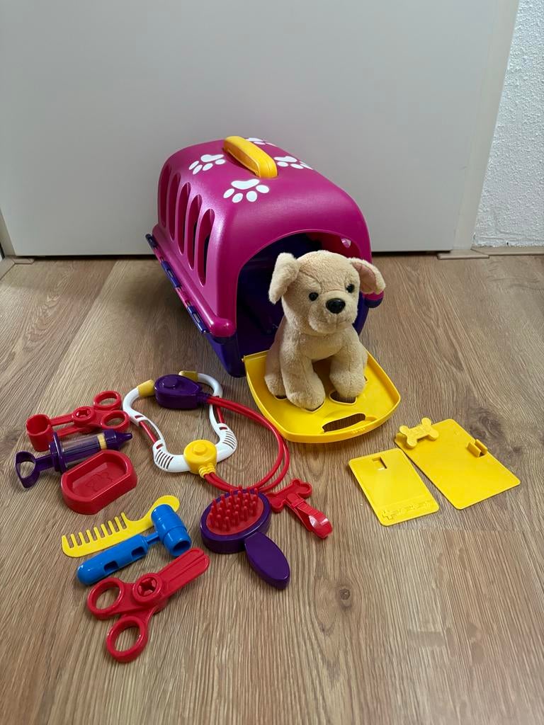 Dierenarts setje - hond in reismand, Ophalen