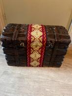 Antieke 19e Eeuwse Houten Kist Geborduurd., Ophalen, Gebruikt, 50 tot 100 cm, Eikenhout