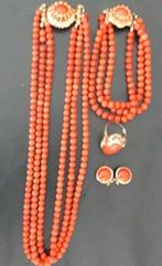 Bloedkoraal: Ketting  Armband, Oorbellejn Ring, Ophalen of Verzenden, Zo goed als nieuw, Goud, Zilver