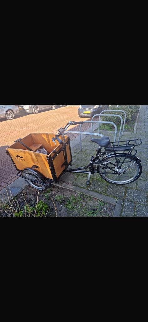 Bakfiets (Cangoo) – stevige transportfiets met houten bak, Fietsen en Brommers, Ophalen of Verzenden, Zo goed als nieuw, Goederen