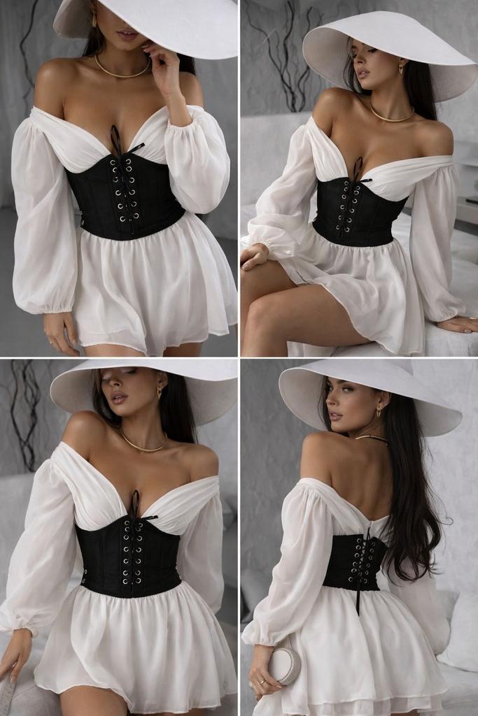 Witte jurk met zwarte korset top, Wit, Ophalen of Verzenden, Maat 36 (S), Gedragen