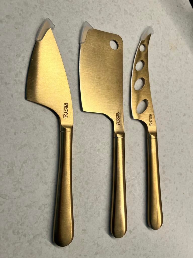 Van Kempen & Begeer kaasmessen set - Goud champagne, Ophalen of Verzenden, Nieuw, Rvs of Chroom, Los bestek