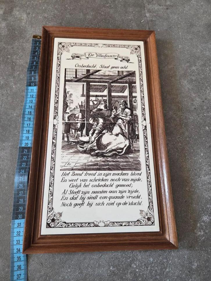 De Vleeshouwer slager tegel met oude spreuk, Antiek en Kunst, Antiek | Wandborden en Tegels, Ophalen of Verzenden