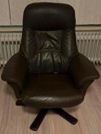 Luxe Donkerbruine Lederen Draai Fauteuil, Huis en Inrichting, Fauteuils, Ophalen, Gebruikt, Leer, 75 tot 100 cm