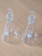 2 antieke 300ml Erlenmeyers - of conische kolven met stop, Antiek en Kunst, Ophalen of Verzenden