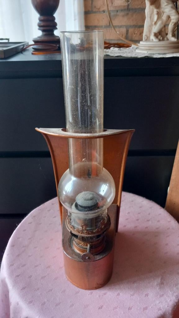 Antieke Olielamp - Charmante Koperen Petroleumlamp, Ophalen of Verzenden
