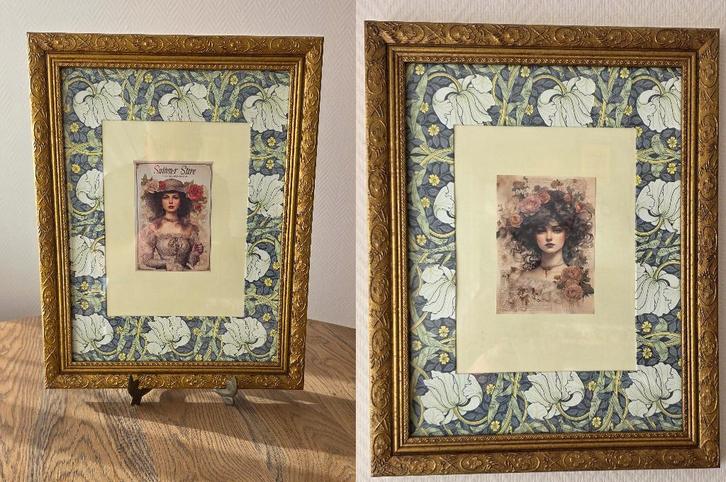 Twee goudkleurige houten lijsten Art Nouveau/Jugendstil, Huis en Inrichting, Woonaccessoires | Lijsten, Minder dan 50 cm, Minder dan 50 cm