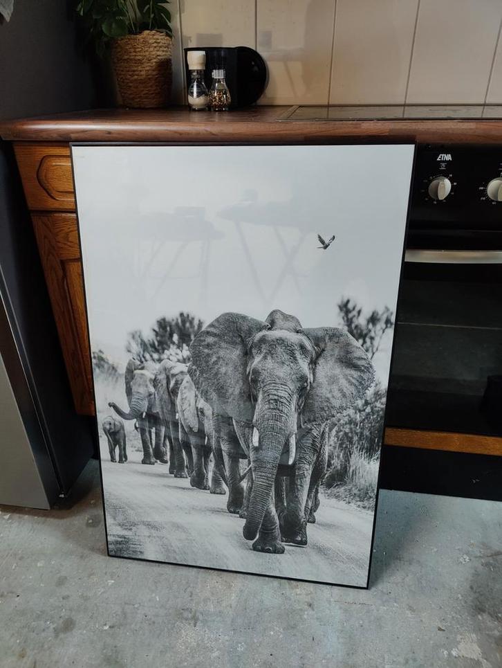 Leen Bakker Schilderij Olifanten - Zwart-wit Canvas, Huis en Inrichting, Woonaccessoires | Schilderijen, Tekeningen en Foto's