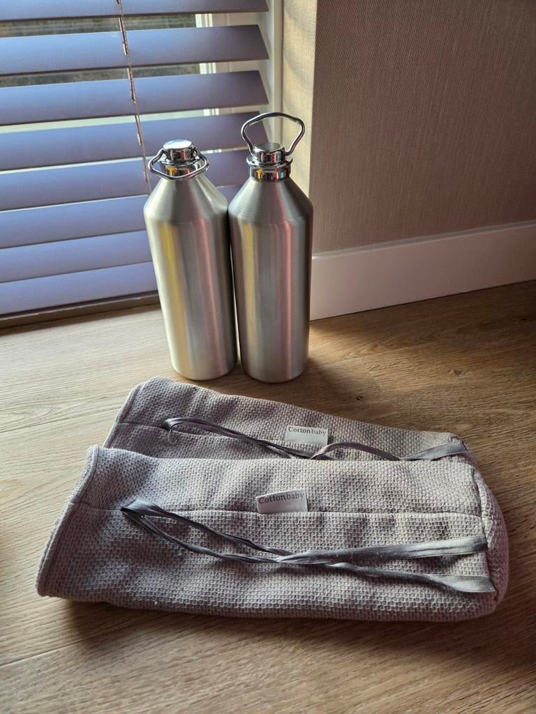 2 RVS kruiken met kruikzakken van Cottonbaby, Ophalen of Verzenden, Zo goed als nieuw