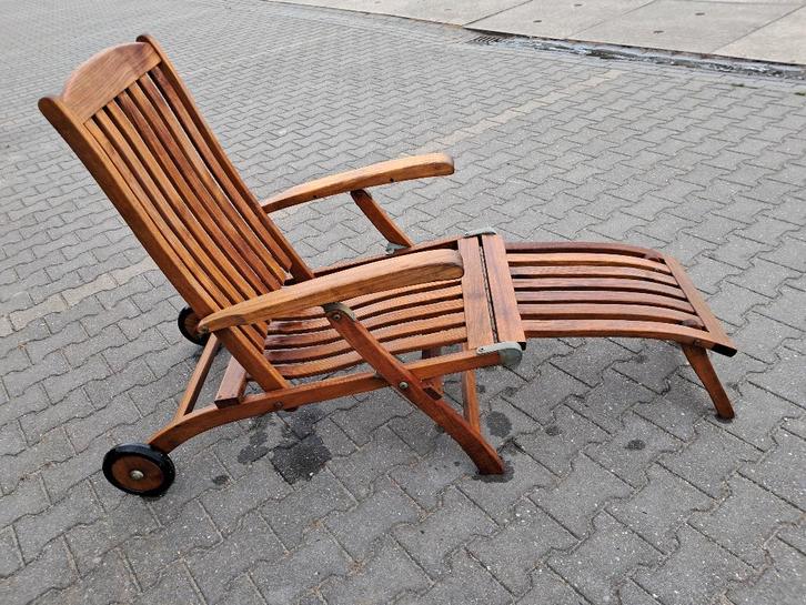 Kings Teak deckchair, verrijdbaar, inklapbaar, Tuin en Terras, Ligbedden, Gebruikt, Teakhout, Inklapbaar, Verstelbaar, Verrijdbaar