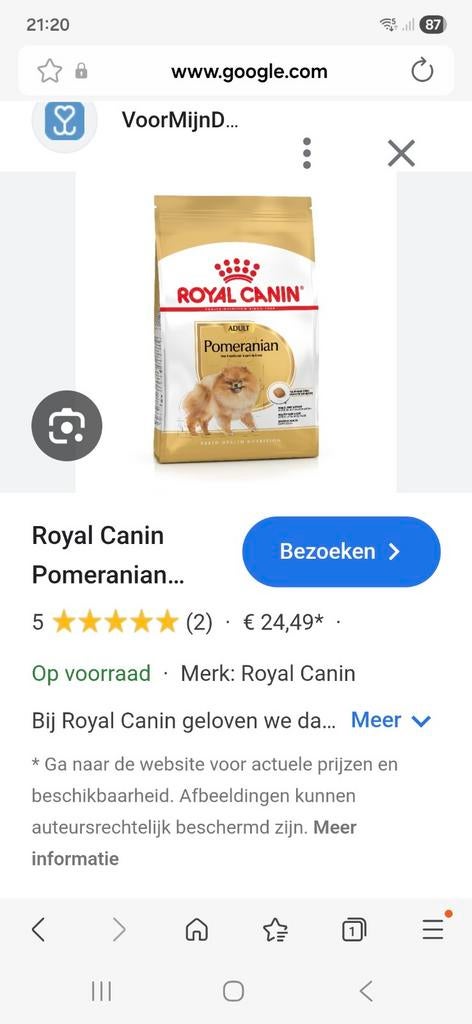 Royal canin pomerarian, Dieren en Toebehoren, Ophalen of Verzenden, Hond