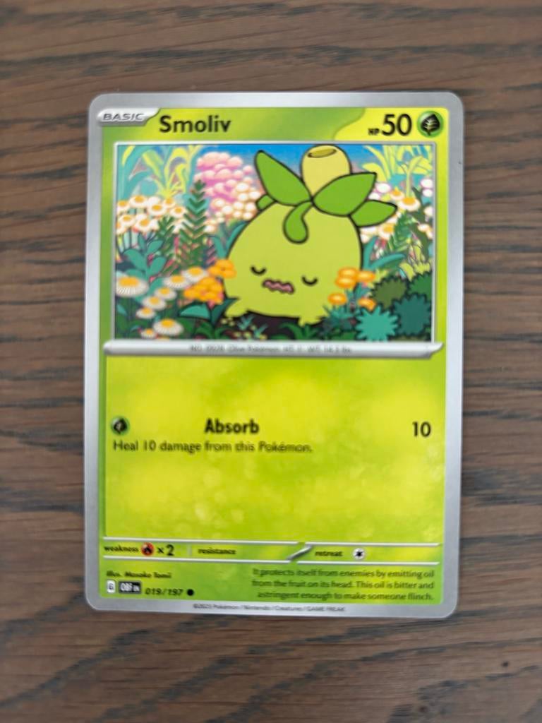 Pokémon Kaart: Smoliv (Basic, 50 HP) - Nieuwstaat, Ophalen of Verzenden, Zo goed als nieuw, Losse kaart