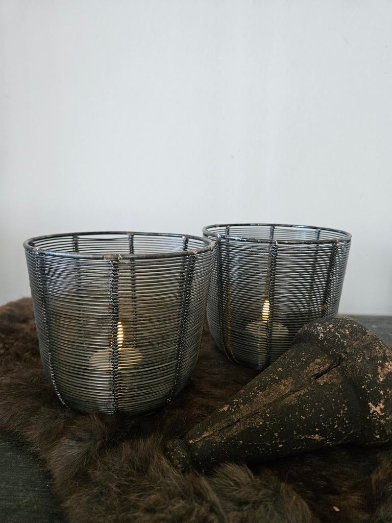 2 Draad Windlichten, Ophalen of Verzenden, Hout, Minder dan 25 cm