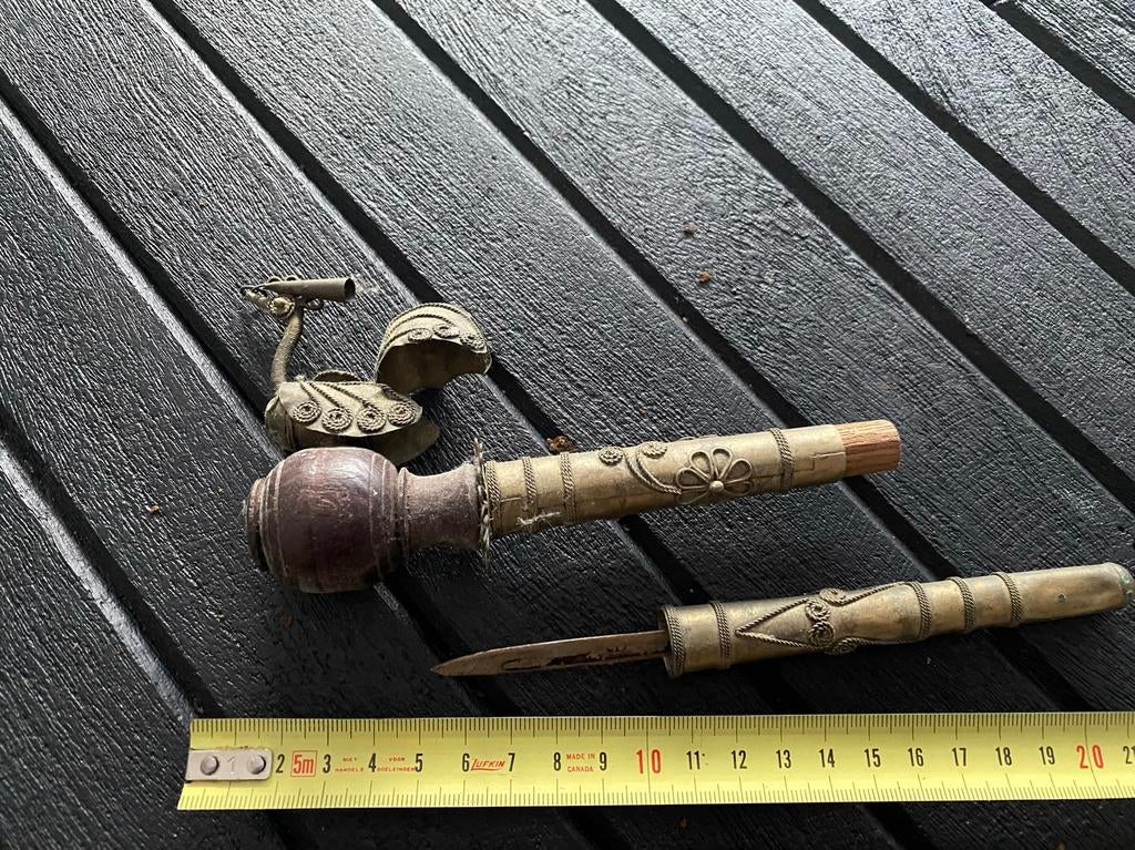 Antieke opiumpijp met mes, decoratief object, Ophalen of Verzenden